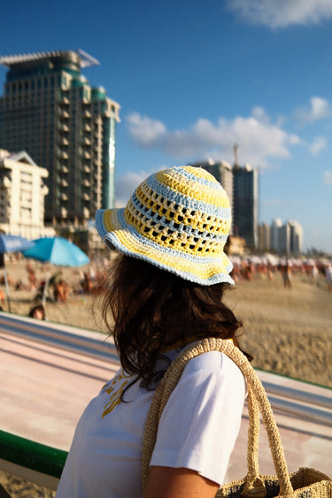 Tel A'vive Yellow & Blue Crochet Bucket Hat