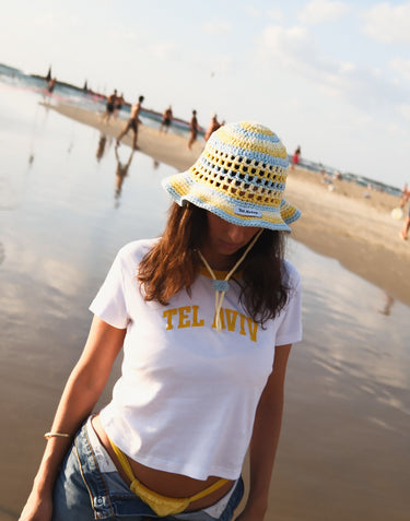Tel A'vive Yellow & Blue Crochet Bucket Hat
