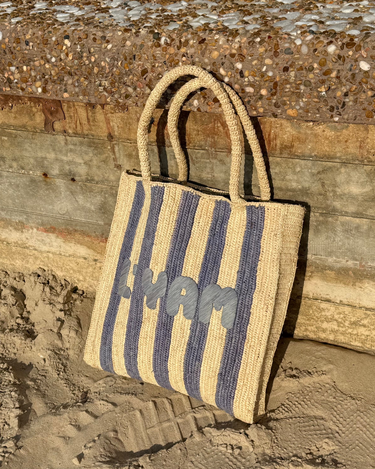 L’Yam Blue and Yellow Raffia Tote