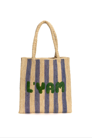 L’Yam Red and Green Raffia Tote